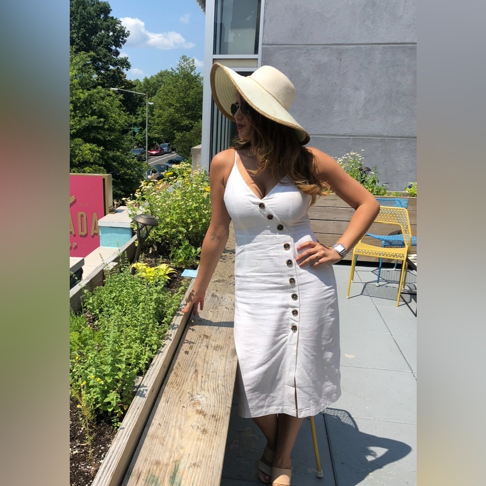 White linen midi dress